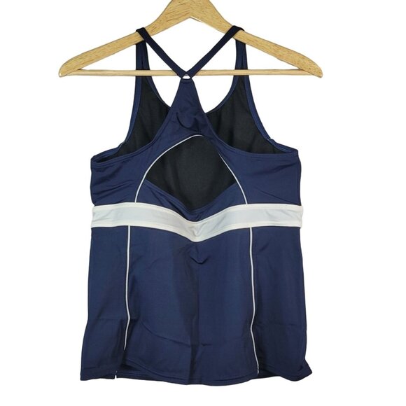 Lands' End Womens Tankini Blue Size 12 Shelf Bra Modest Scoop Neck Racerback - Picture 3 of 10